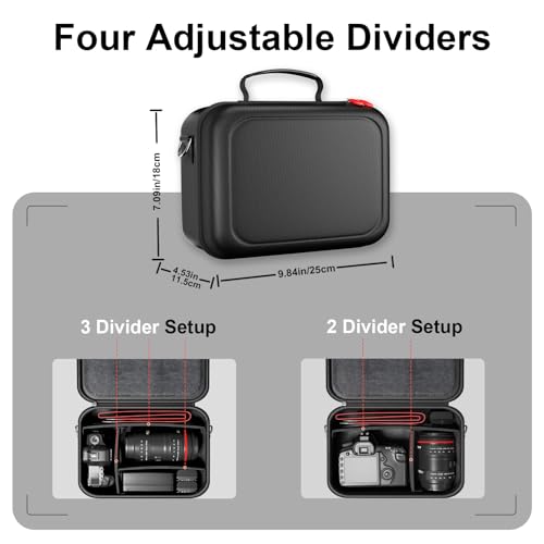 ProCase Hard Shell Digital Camera Case for Canon Rebel T7 -Black | Soft Padded Bag with 1 Shoulder Strap and 3 Adjustable Dividers for Digital Camera EOS R100/R50/DSLR/SLR/Nikon/Sony - color: Black