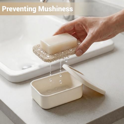 Leakproof Silicone Bar Soap Travel Container Case with Soap Saver Pad | Portable Soap Holder Dish for Shower Bathroom Sink Traveling, Shampoo and Conditioner Bar Holder Travel Essentials, Beige - color: Beige
