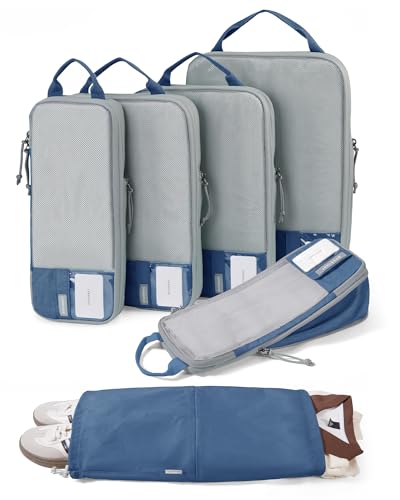 BAGSMART Compression Packing Cubes for Travel Essentials - color: Déja Vu Blue, size: Set of 6