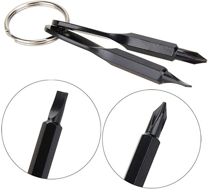 Mini Pocket Repair Hand Tool Portable Screwdriver Set Keychain Outdoor Tool Kit Stainless Steel Keyring 1pc (Black) - color: Black