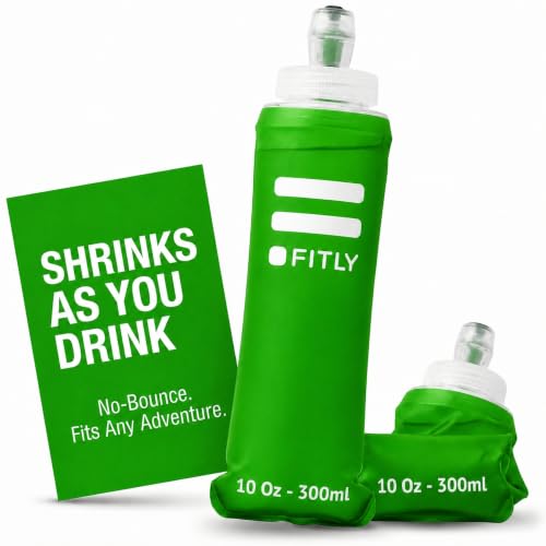 FITLY Soft Flask - Shrink As You Drink Soft Water Bottle for Hydration Pack - Folding Water Bottle Ideal for Running, Hiking, Cycling, Climbing & Rigorous Activity - color: Forest Green, size: 10 Ounces