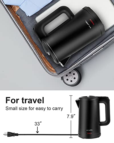 0.8L Electric Kettle Stainless Steel, 800 Watts Small Electric Kettle 27 Ounce Fast Boil Auto Shut-off, Portable Water Boiler for Small Kitchen, Business Trip and More