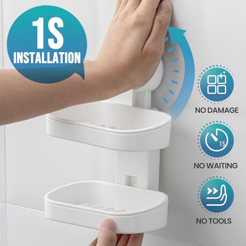 TAILI Soap Holder, Soap Dish for Shower Suction Cup, Bar Soap Holder, White | 2 Layer Removable Soap Holder Shower, Soap Tray for Shower Wall, No drill Sponge Holder, Bathroom & Kitchen, Bath Accessories - color: White, size: 2 Tier