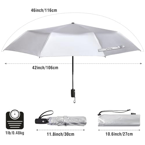 Prospo 46 Inch UPF 50+ UV Protection Umbrella for Sun & Rain | Compact Travel Umbrella Lightweight , Waterproof, Auto Open/Close, Large Coverage Sun Blocking for Women Men - color: Silver/Blue