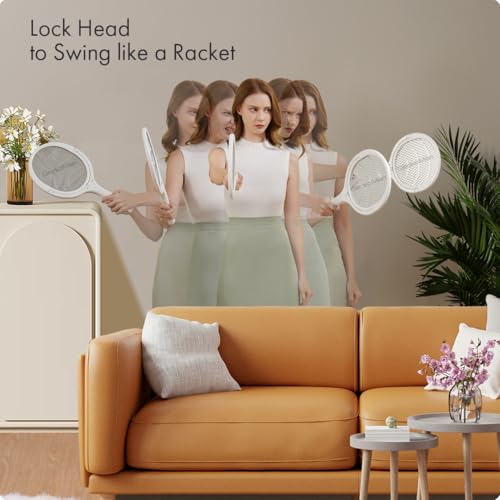 GeckoMan Electric Fly Swatter Electric Fly Zapper Bug Zapper Racket | Rotating Head, Usb-C Charging, Electric Fly Swatter Rechargeable Mosquito Zapper Fly Killer Indoors - style: 1-Pack