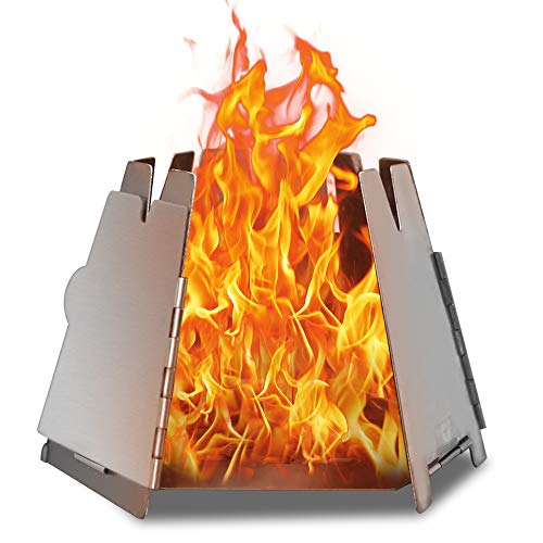 HUIOP Mini Folding Stainless Steel Hexagon Wood Stove - Portable Outdoor Camping Backpacking Cooking Stove