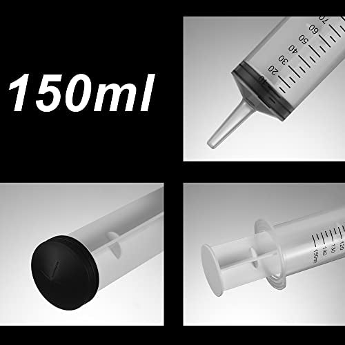 2 Pack 150ml/cc Large Syringe , Individually Sealed Plastic Liquid Syringes with Measurement for Scientific Labs, Measuring, Watering, Refilling, Filtration Multiple Uses (150 ML)