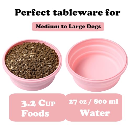 Joyinjojo Collapsible Dog Bowls with Lids, 2 Pack Portable Travel Dog Bowls for Small Medium Large Dogs, Silicone Foldable Outdoor Dog Cat Food Water Bowls for Camping Hiking Road Trip, Pink 27 oz - color: Pink, size: Large