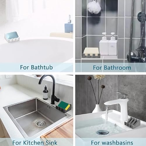 Silicone Soap Dish, Bar Soap Holder for Shower Bathroom, Kitchen, Bathtub, Self Draining Waterfall Drying Tray Keep Soap Bars Dry Clean & Easy Cleaning (White) - color: White