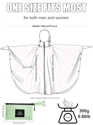 Unisex Hooded Rain Poncho, Waterproof Raincoat Jacket with pocket for Adult, Rain Coat for Outdoor Activities - color: Light Green