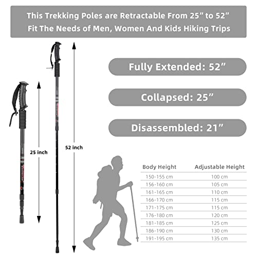 Aihoye Hiking Trekking Poles, 2 Pack Walking Hiking Sticks for Men &Women - color: black