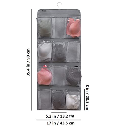 Dual Sided Hanging Shoe Organizer for Closet with Rotating Hanger Hanging Shoe Rack Holder with 24 Large Pockets (Grey-Mesh Pockets) - color: GREY-MESH