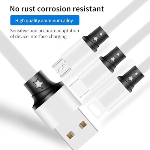 SDBAUX Multi Charging Cable,USB A to 3 in 1 Retractable Mini/Type-C/Micro Port Fast Charger Cord for iPhone 17 16 15 14 13 12 Pro Max,Galaxy S23/S22/S20,Cell Phones Tablets Universal Use (White) - color: White