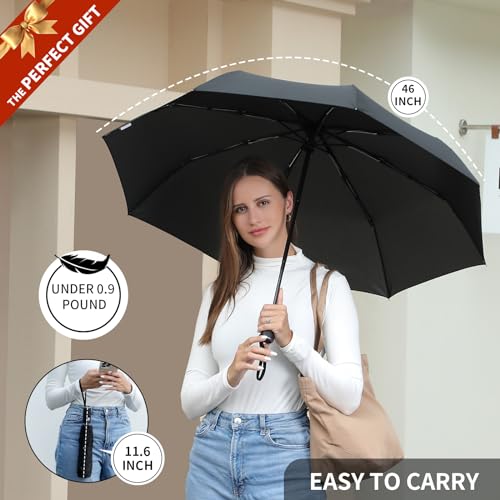 Anntrue Windproof Travel Umbrella, Auto Open Close Lightweight Compact Portable Backpack Folding Umbrella, Perfect for Car, Purse, Men and Women (Black) - color: Black