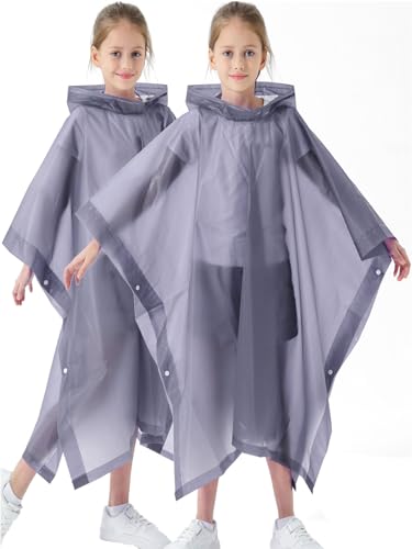 2 Pack Raincoats for Kids, Kids Rain Jacket Reusable Rain Ponchos for Boys and Girls - color: Grey