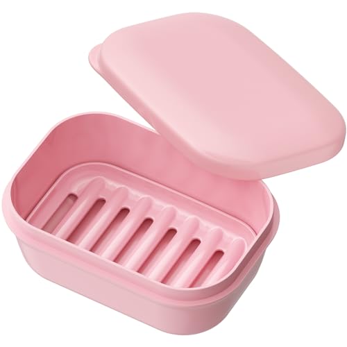 Quatish Leakproof Soap Dish with Lid & Draining Layer, Shatterproof Travel Bar Soap Holder Case Container, Portable Travel Size Toiletries Essentials for Camping, Gym, Bathroom, Pink - color: Pink, size: Medium