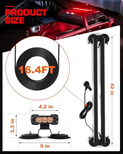 42" 206 LED Rooftop Strobe Flashing Light Bar Double Side Emergency Hazard Warning Beacon Lights w/Magnetic Base for Safety Construction Vehicles Trucks Pickup Snowplow - color: #03 Red