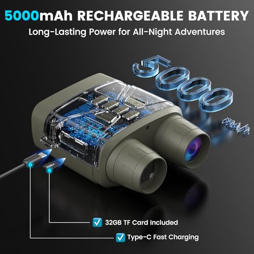 Night Vision Goggles for Adults, 4K Night Vision Binoculars with 5000mAh Rechargeable Battery and 32GB TF Card for Hunting, Wildlife Observation and Security - color: Camouflage