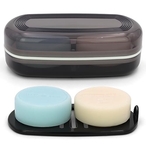 AIMAIAIMAI Shampoo Bar Holder Travel Case for Two Bars – Compatible with Most Solid Shampoo & Conditioner Bars, Large Soap Container for Bathroom or Travel (1 Pack, Black Style A-Large) - color: Black Style A-large