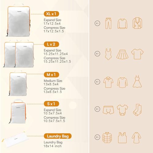 6 Set Large Compression Packing Cubes for travel. - color: White