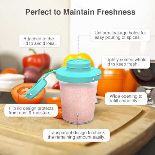 SOPHICO 3.2 & 4.5oz Salt and Pepper Shaker,With Moisture Proof silicone lid | Moisture Proof Sinlicone Lids, Spice Shaker to go for Camping Travel Picnic Lunch Boxes - color: Mint & Grey, Medium & Large