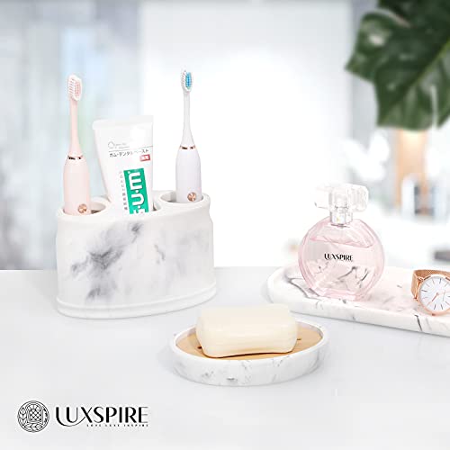 Luxspire Bamboo Soap Dish, Holder for Bathroom& countertop, Gravel White - color: Bamboo+gravel White