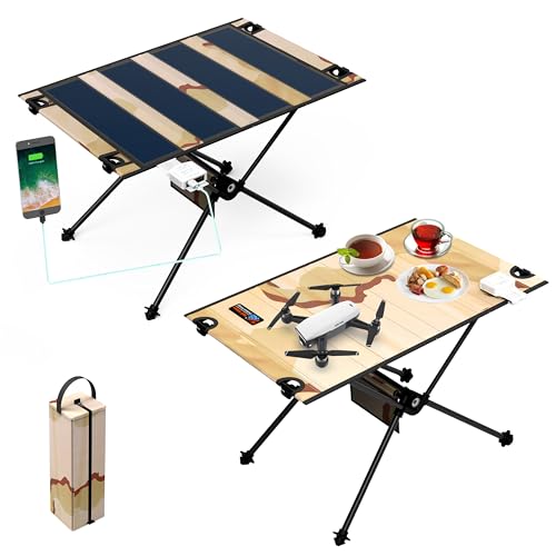 ECOeshiner Solar Folding Table 28W, Camping Table - Solar Charging, Mesh Bag, Two USB Ports, Heat + Water + Splash Resistant, Solar Powered, Beach Table, Picnic Table, Outdoor Table - style: 28W