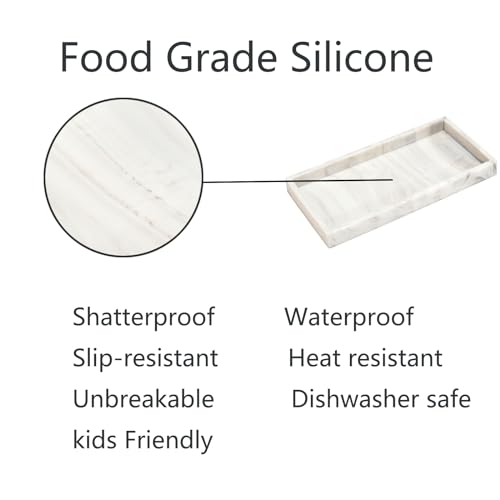 DNC Silicone Bathroom Vanity Tray for Counter, 7.9" Small Kitchen Sink Soap Tray for Dish Holder Dispenser Countertop Toilet Tank Desk Organizer - color: Marble-like Silicone, size: 7.9" x 3.9" x 0.7"