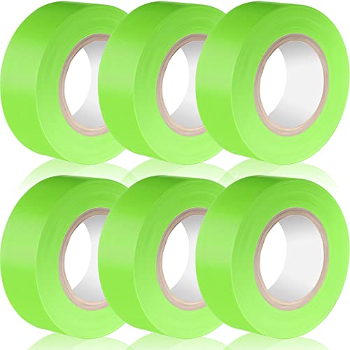 6 Pack Green Flagging Marking Tape 1''x 600 ft Non Adhesive Plastic Ribbon Neon Marking Roll Survey Tapes for Tree, Hunting Trail, Boundaries, Hazardous Areas, Home and Workplace Use