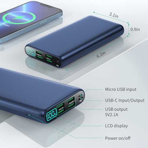 Portable Charger 38800mAh Power Bank with 5 Outputs & 2 Inputs,PD USB C In&Out Fast Phone Charging External Battery Pack Backup,Travel Essential Outdoor for iPhone 17/16,Android Samsung Galaxy-Navy - color: B-Navy