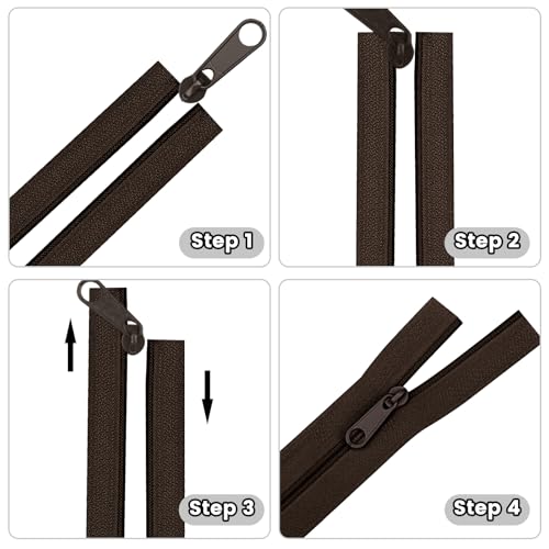 DOITEM 12 Yards Nylon Coil Zipper by The Yards, #3 Bulk Zippers for DIY Sewing Craft Bags with Replacement 25PCS Sliders (Brown, #3) - color: Brown, size: #3
