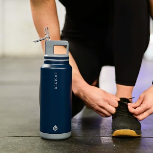 GROSCHE Alpine Flip N Sip Insulated Bottle with Straw, Mountain Blue, 40 oz - color: Mountain Blue, size: 40 Ounces
