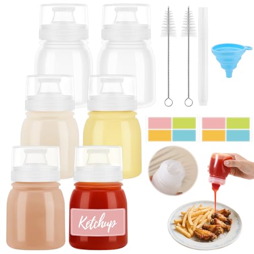 6 Pack Condiment Squeeze Bottles, Portable Sauce Bottles | Sauce Bottles 6oz Portable Containers with Squeeze Design for Ketchup, Dressing, Oil, Lunchbox, Picnic, Travel Use