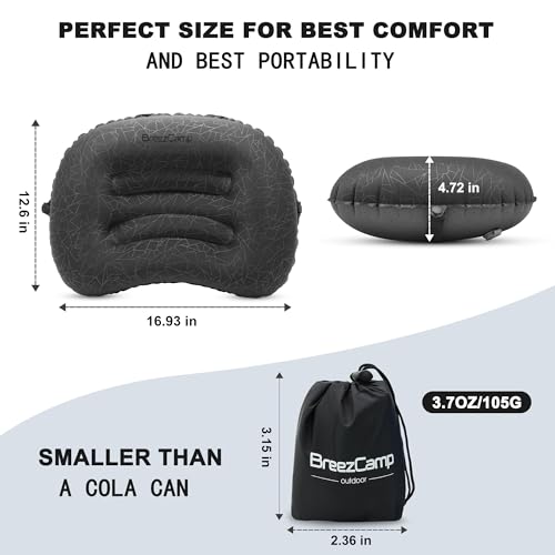 Inflatable Camping Pillow, Travel Blow Up Air Pillow, Neck Lumbar Support Ultralight Compact Pillow for Outdoor Hiking Backpacking Car Beach Airplane Sleeping Essentials, Black - color: Black
