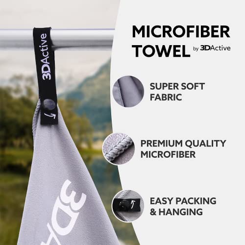 3DActive Microfiber Towel for Gym, Sports & Travel. Ultra Absorbent, Quick Drying, Lightweight, Compact with Carry Bag, Perfect for Workouts, Beach & Outdoors - Extra-Large 30" x 59" - Gray - color: Gray, size: Extra-Large (30x59 inches)