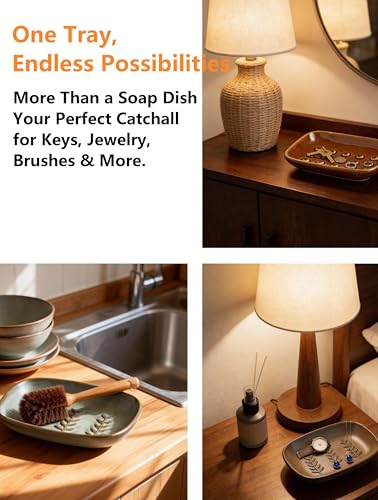 Miamolo Soap Dish for Shower, Soap Holder with Raised Pattern Keep Soap Dry | Ceramic Soap Saver for Bathtub Kitchen Sink, Fits Bar Soap Sponge | Smooth Glaze Dishwasher Safe, Effortless Care, Dark Brown - color: Dark Brown, size: Floating Point Design