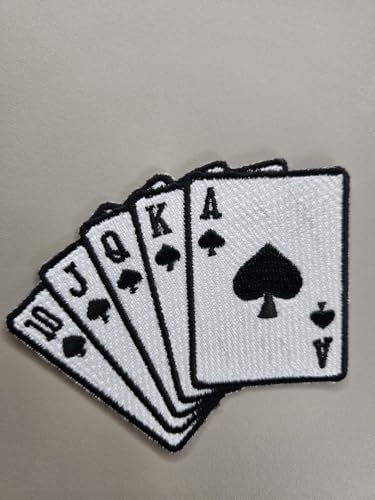 3.5" Embroidered Straight Flush Card Iron On Patch | Decorative Las Vegas Poker Casino Jack Queen King Ace Applique Iron On/Sew On Patches for Clothing, Hats, Clothes, Backpacks, Holes, Jackets