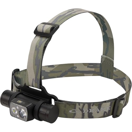 Drake Waterfowl EVO1500 Lumen Headlamp – Rugged Waterproof Aluminum Headlamp with Rechargeable Power Supply, Multi-Mode Light, and Lockout Setting - color: Original Bottomland