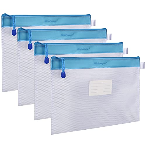Wisdompro Zipper Pouch, 4 Pack Waterproof Mesh File Bag, Document Organizer - color: Blue