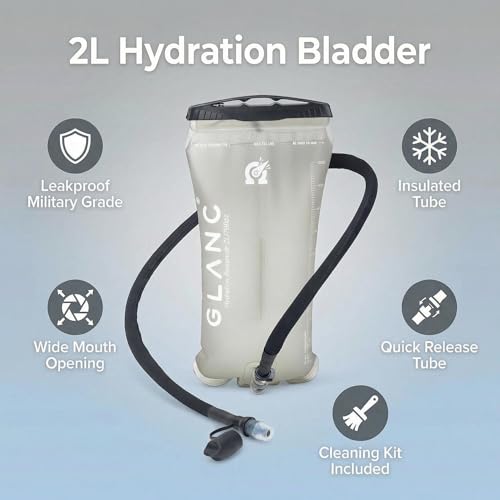 GLANC Hydration Bladder - 2L Water Bladder with Cleaning Kit for Outdoor Hiking Backpack, BPA Free Leakproof Water Reservoir for Hydration Pack, Insulated Hose & High Flow Bite Valve - color: Light gray (Cleaning Kit)