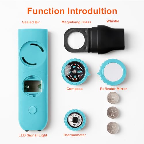 Emergency Survival Safety Whistle，Whistle for Kids with Lanyard,Compass,Thermometer,Ideal for Kayaking, Boating, Hiking, Camping, Climbing - color: TURQUOISE