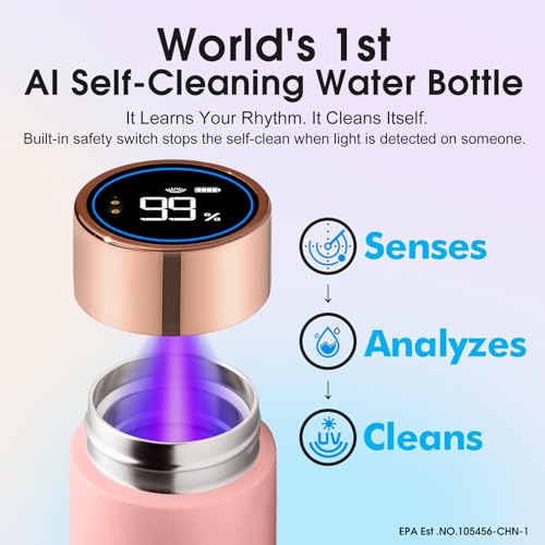 VSITOO S1 Lite Mini 8.5oz Insulated Self-Cleaning Water Bottle for Purse - color: Pink, size: 8.5 Ounces
