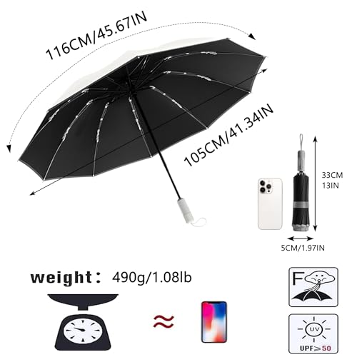erised's bifrost Travel Folding Inverted Umbrella, Compact Reverse With Reflective Stripe,Auto Open/Close, UPF 50+ UV Protection, Large Canopy, 10 Ribs,Rain & Sun,Suitable for Men, Women,Backpack/Car - color: Green
