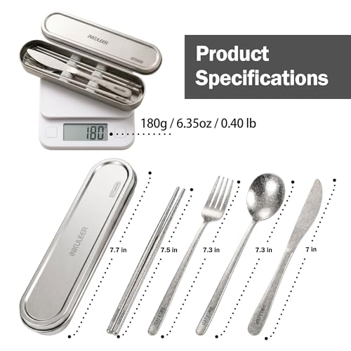 iNKULEER 100% Pure Titanium Travel Cutlery Set | Reusable Utensils with Metal Case | Portable Silverware for Camping, Office, Travel & Outdoor Dining - color: Pure Titanium