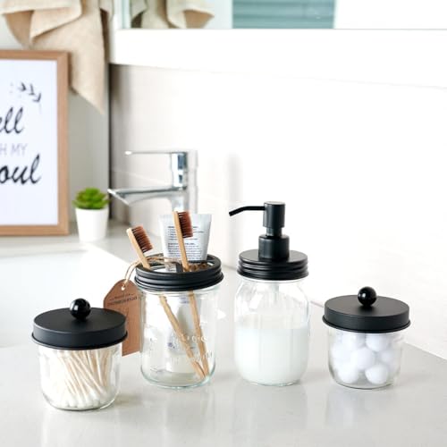 Amolliar Mason Jar Liquid Soap Dispenser Lid, Lotion Soap Pump Black 4 Pack | Stainless Steel Soap Pump 16oz Regular Mouth Jar, Farmhouse Decor, Hand Soap, Dish Soap, Lotion Soap Lid, Extra 2 Long Tubes - color: Black, size: 4 Pack
