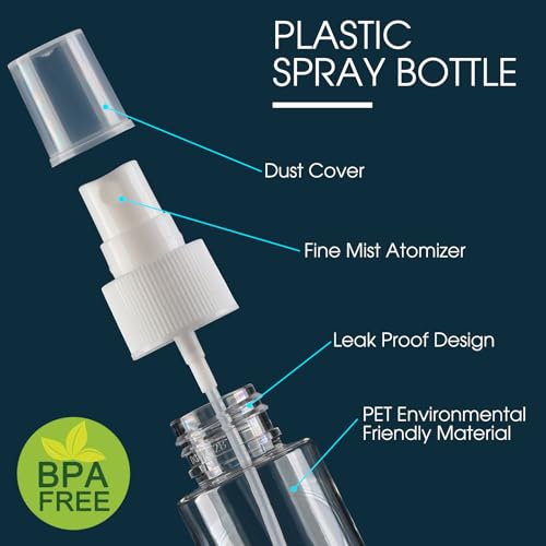 Small Spray Bottles 6Pack 2.7oz Plastic Travel Bottle Set for Hair | Fine Mist Empty Squirt Bottles Leakproof TSA Approved Refillable Liquid Containers for Face Toner Cosmetics Cleaning Plants