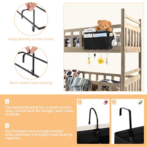 Bedside Caddy Organizer 5 Pockets and 4 Hooks for Bunk Bed Black - color: Black