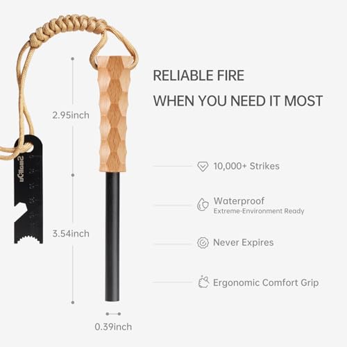 Ferro Rod Fire Starter, Survival Flint and Steel Fire Starter Kit for Hiking, Bushcraft,Camping Essentials Gear, Emergency Supplies - Ideal Gift for Explorers - color: Beech