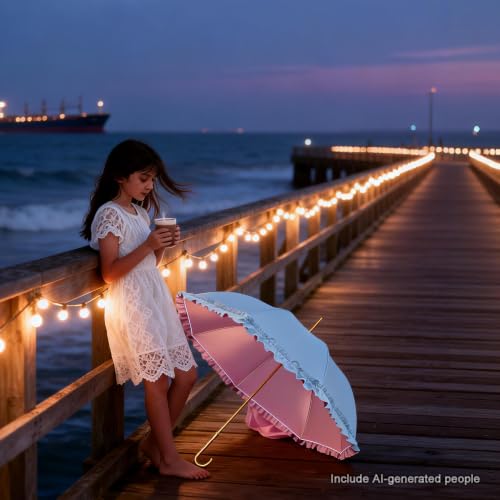 40.16inch Ruffled Princess Parasol with One-Touch Open - UPF50+ UV Blocking Sunshade, 8-Rib Fiber+Aluminum Frame, Lightproof Canopy for Women - color: blue1