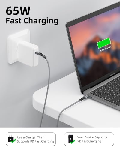 USB C Cable, 0.5FT 3 Pack, USB C to USB C Cable Fast Charging 65W Cord - color: Grey+White, size: 0.5FT